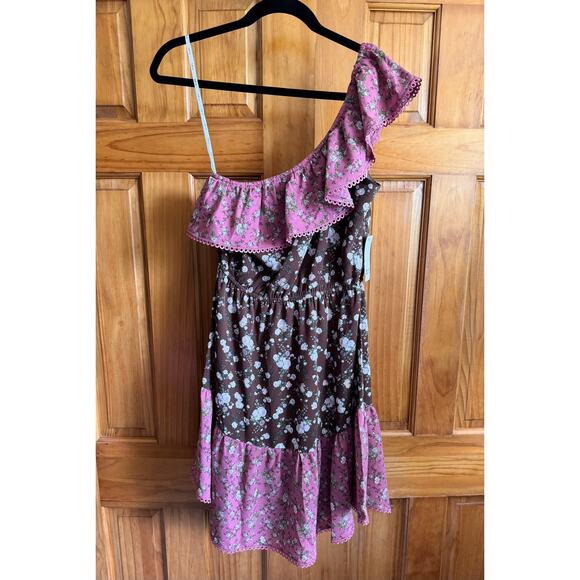 Bar III Raspberry Brown Floral Asymmetrical Ruffle Dress, Size Small, NWT SMALL - Picture 5 of 6